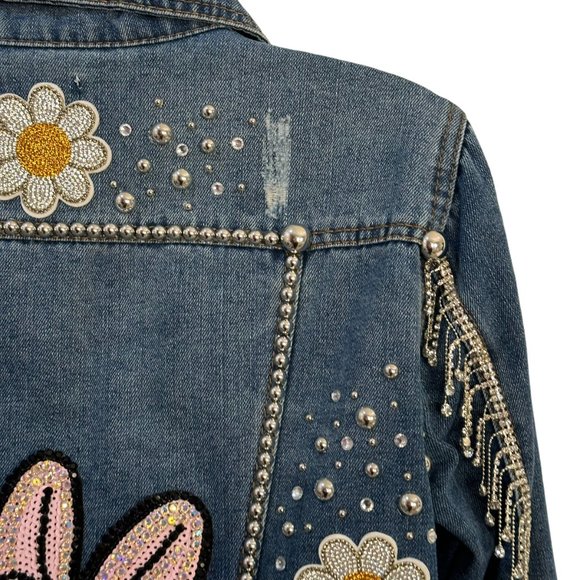 (H-221) Distressed Denim Jean Jacket Size S - Picture 3 of 13